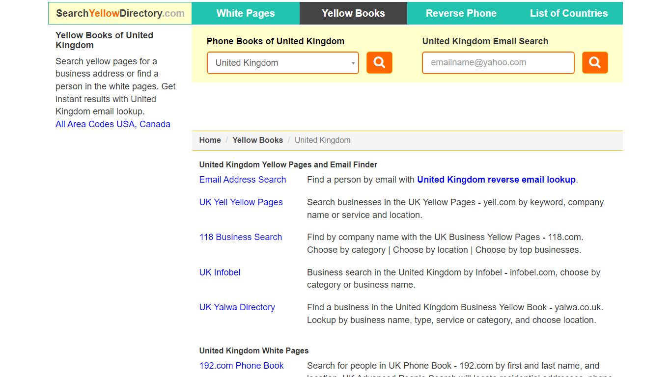 Phonebook, United Kingdom Yellow Pages, Email Address